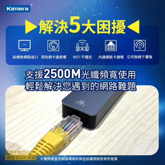 【Kamera】USB3.0轉RJ45 2.5G 二合一外接網路卡(網卡轉換線轉換器/乙太網路/KA-AC2.5G)