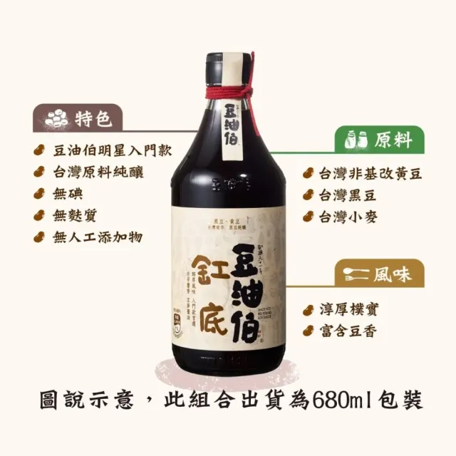 【豆油伯】缸底醬油禮盒組(680mlx2瓶；2組/共4瓶 ( 送禮自用皆宜)