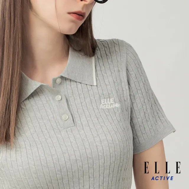 【ELLE ACTIVE】女款 立體織紋翻領短袖上衣-灰色(EA26S4W5107-93)