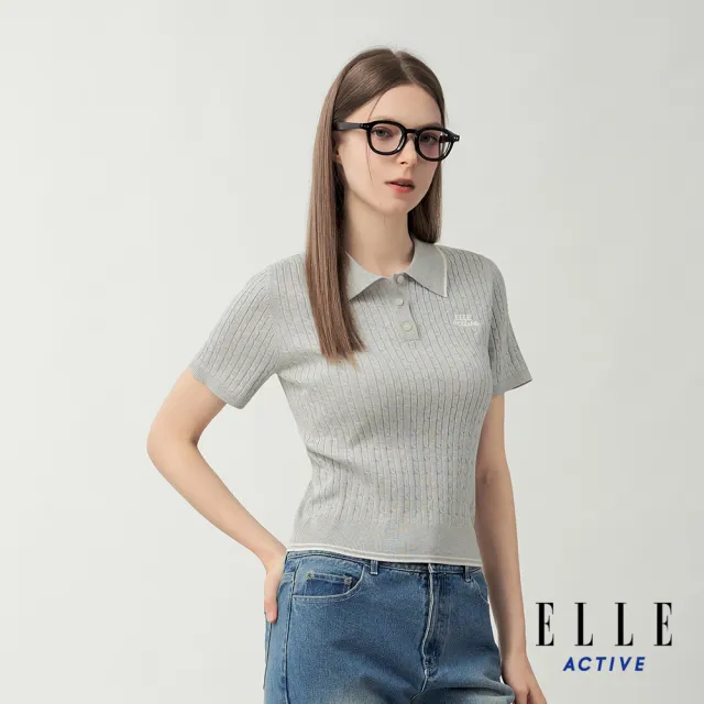 【ELLE ACTIVE】女款 立體織紋翻領短袖上衣-灰色(EA26S4W5107-93)
