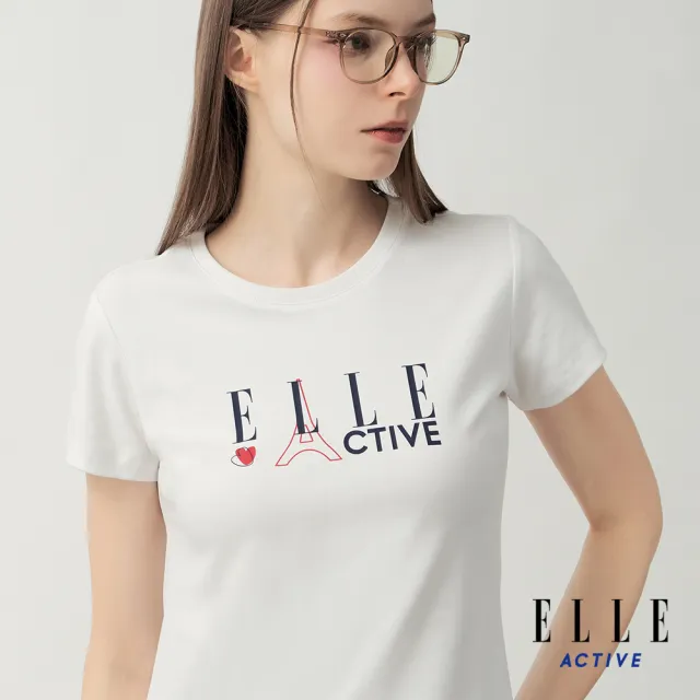 【ELLE ACTIVE】女款 Logo印花圓領短袖T恤-白色(EA26S4W1605-90)