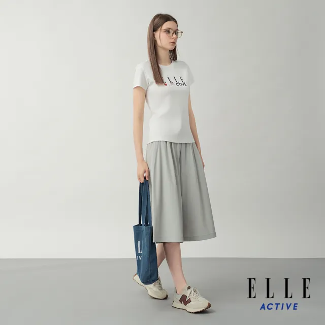 【ELLE ACTIVE】女款 Logo印花圓領短袖T恤-白色(EA26S4W1605-90)