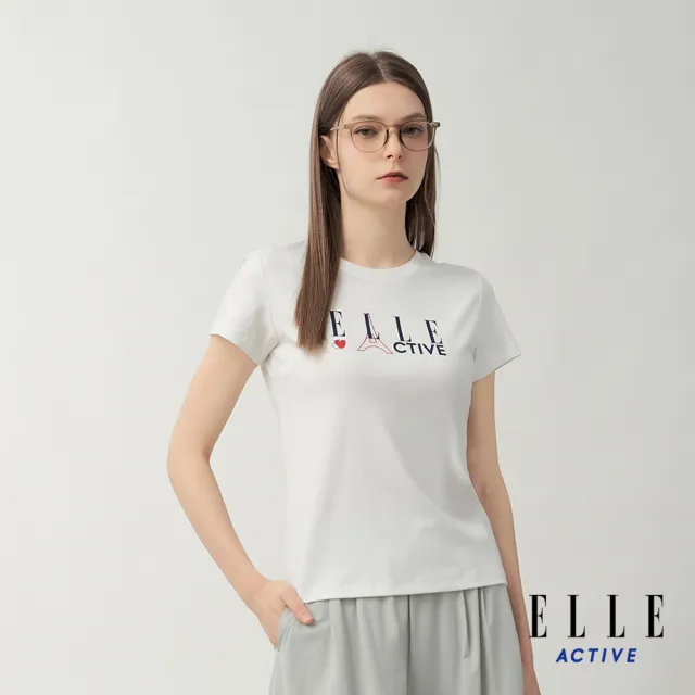 【ELLE ACTIVE】女款 Logo印花圓領短袖T恤-白色(EA26S4W1605-90)