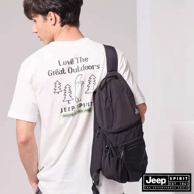 【JEEP】男裝 輕量化抽繩束口雙肩後背包(黑色)