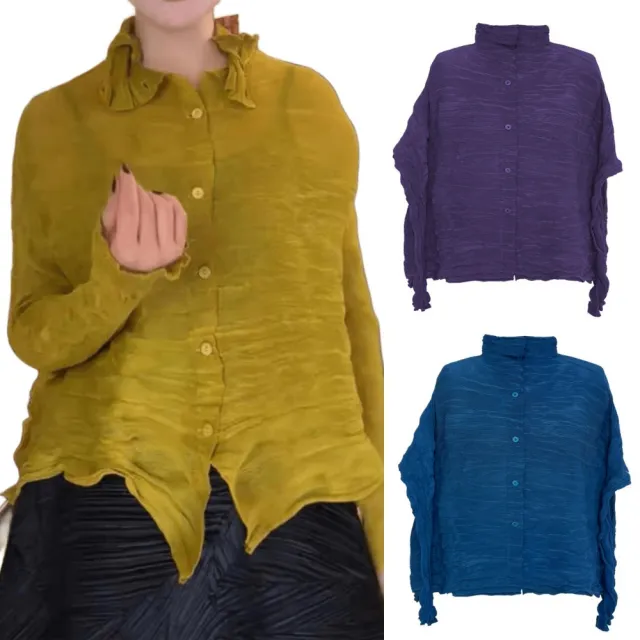 【巴黎精品】現貨+預購 三宅風皺褶衣服外套高級摺衣罩衫襯衫顯瘦大尺碼女裝(寬鬆防曬女外套多款3款b1a77 B)