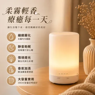 【LIFE SHOP】無印風 香氛精油水氧機/直款300ml 暖光/彩光 香薰機 加濕器