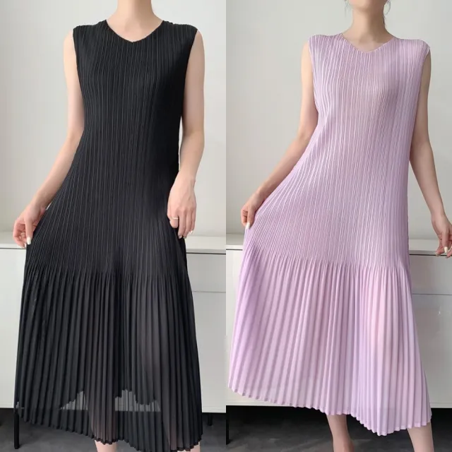 【巴黎精品】現貨+預購 三宅風皺褶衣服連身裙褶皺衣洋裝名媛大尺碼女裝(蝙蝠袖背心裙長裙女裙子3款b1a78 B)