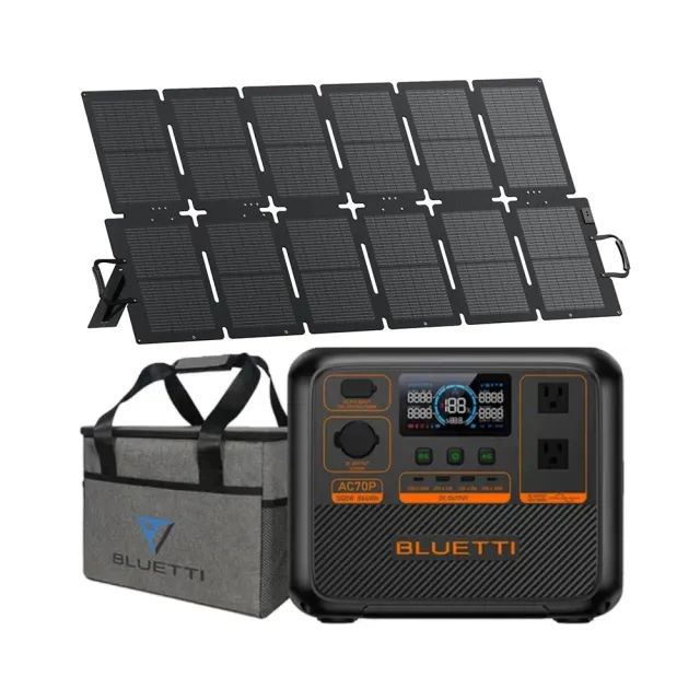 【BLUETTI】AC70P 1000W 戶外移動電源+220W太陽能板套組(移動電源 戶外電池 露營 車宿 行動電源 UPS)