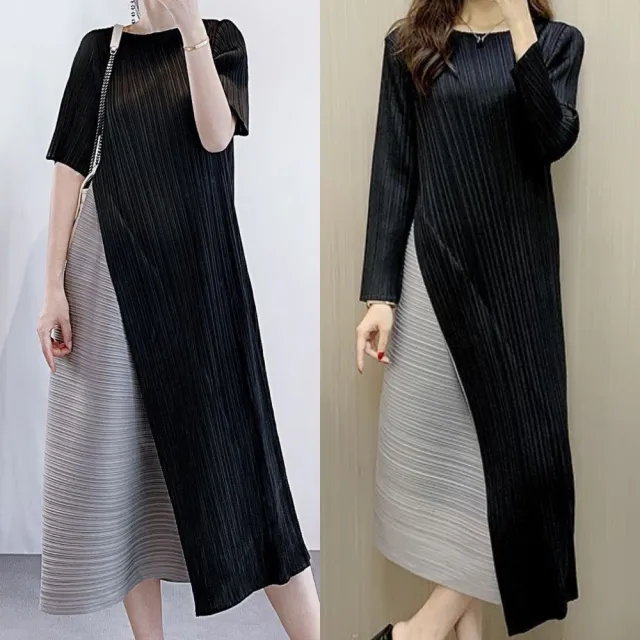 【巴黎精品】現貨+預購 三宅風皺褶衣服連身裙褶皺衣背心裙洋裝名媛大尺碼女裝(直筒裙長裙女裙子3款b1a80 C)