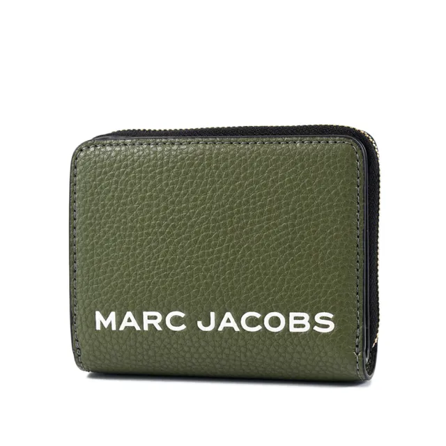 【MARC JACOBS】白字LOGO荔枝紋釦式零錢袋短夾-青銅綠