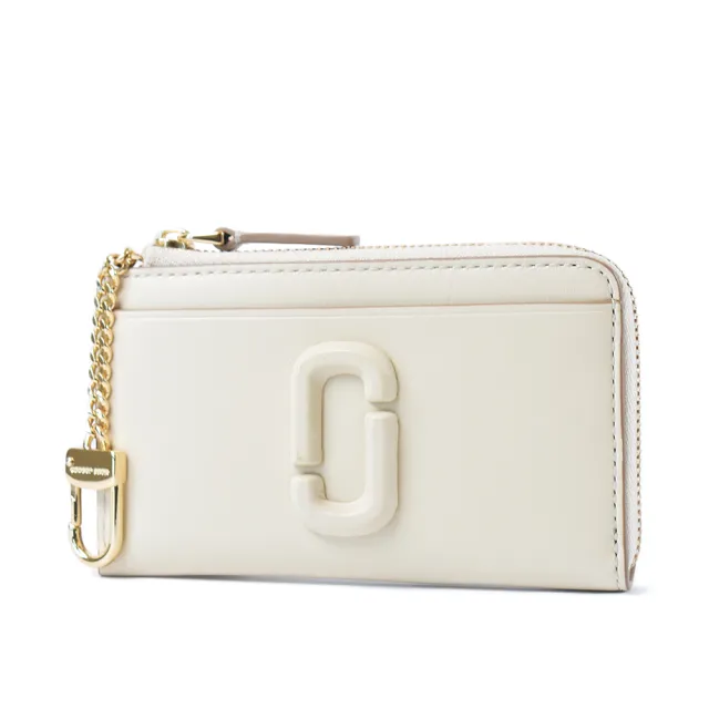 【MARC JACOBS】專櫃款 雙J LOGO牛皮拉鍊證件/鑰匙/零錢包-雲白