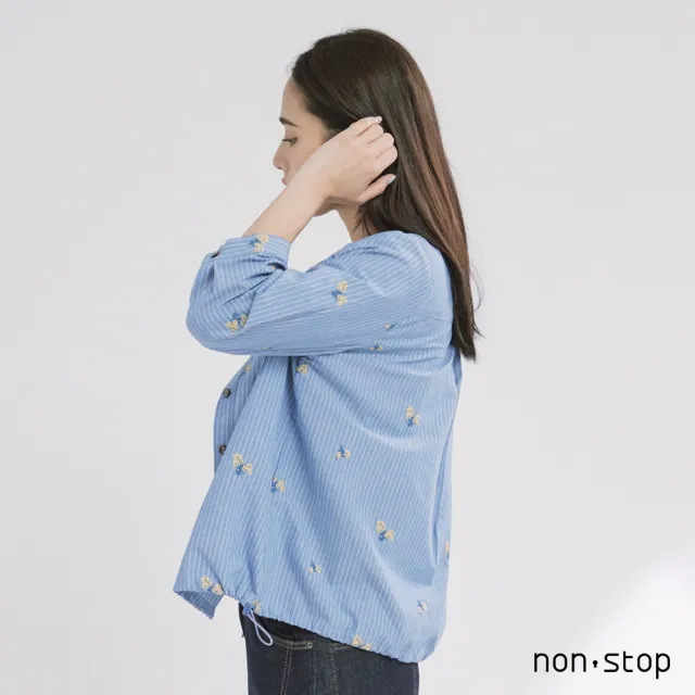 【non-stop】花語刺繡條紋短版襯衫-2色