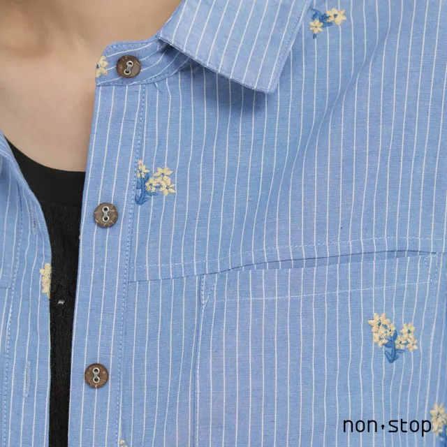 【non-stop】花語刺繡條紋短版襯衫-2色