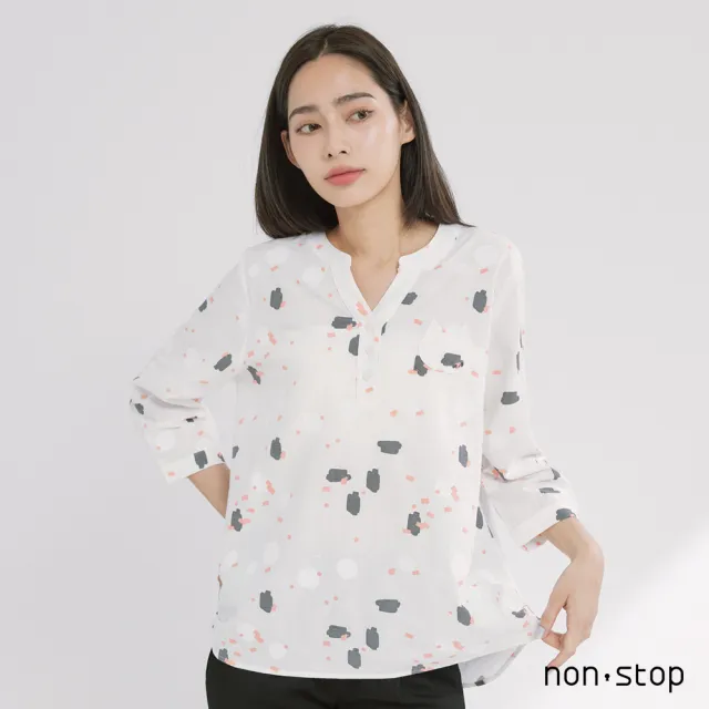【non-stop】印象幾何印花長版襯衫-2色