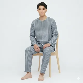 【B+ 大尺碼專家】(上衣+長褲) 護理服 男款 易穿脫 黏貼式 全開 秋冬 全棉 長袖 套裝 (A020101)