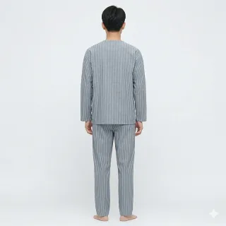 【B+ 大尺碼專家】(上衣+長褲) 護理服 男款 易穿脫 黏貼式 全開 秋冬 全棉 長袖 套裝 (A020101)