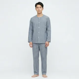 【B+ 大尺碼專家】(上衣+長褲) 護理服 男款 易穿脫 黏貼式 全開 秋冬 全棉 長袖 套裝 (A020101)