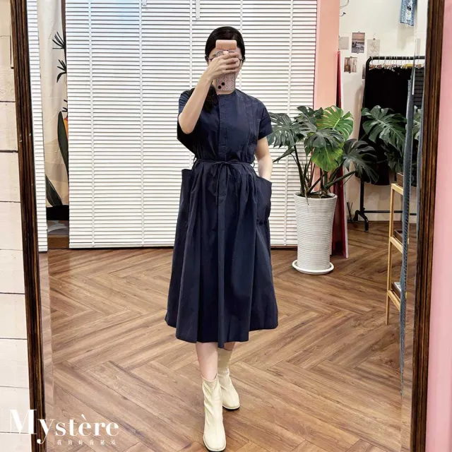 【my stere 我的時尚秘境】純棉大口袋綁帶連身裙 兩色可選 純棉連身裙 純棉洋裝 挺版連身裙 綁帶洋裝