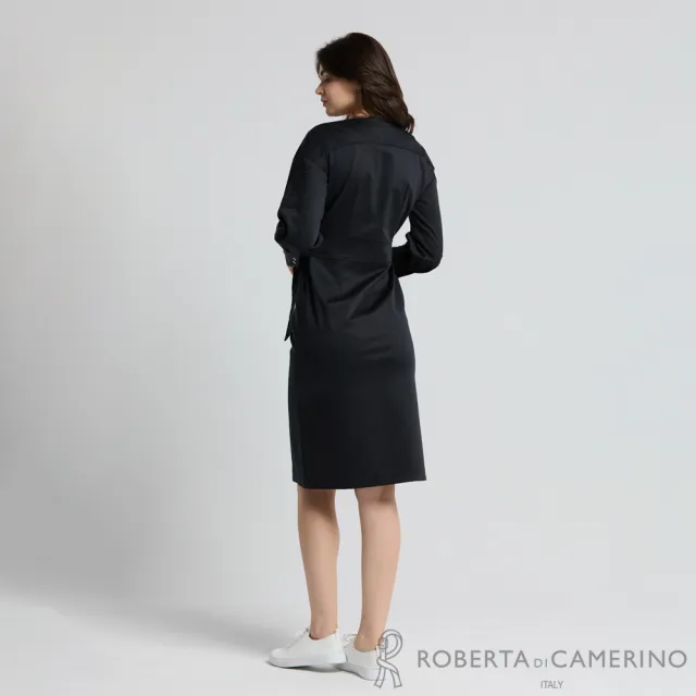 【ROBERTA 諾貝達】經典黑落肩收腰排釦連身裙 DBJ61-99
