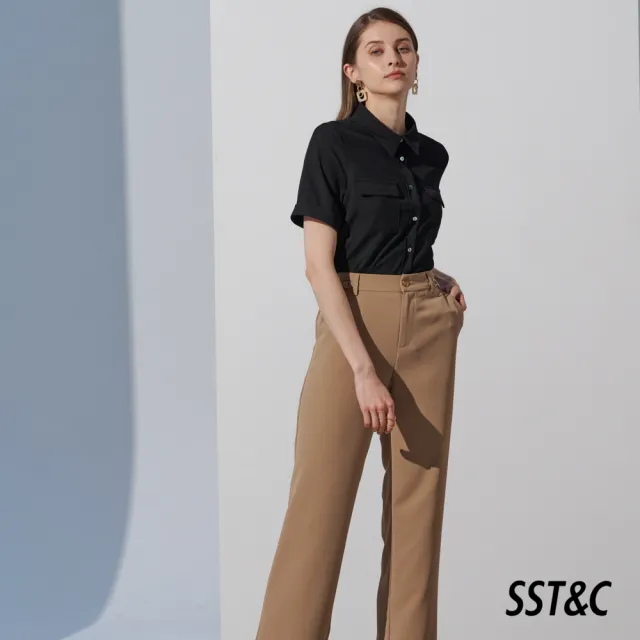【SST&C】女裝 黑色口袋反折短袖襯衫7662303002(換季55折)