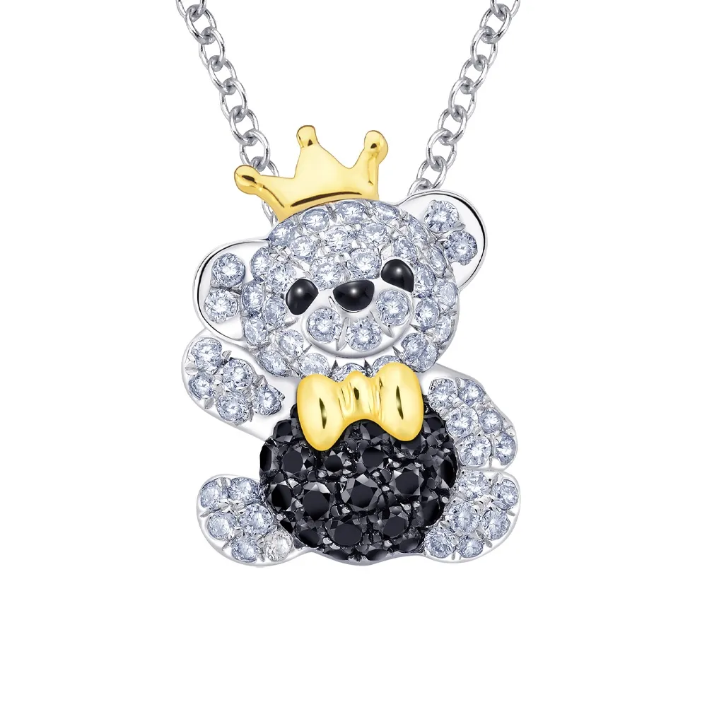 【Just Diamond】鎮金店 夢幻小熊系列 18K雙色金鑽石吊墜-小熊王子(全鑽-不含鍊)