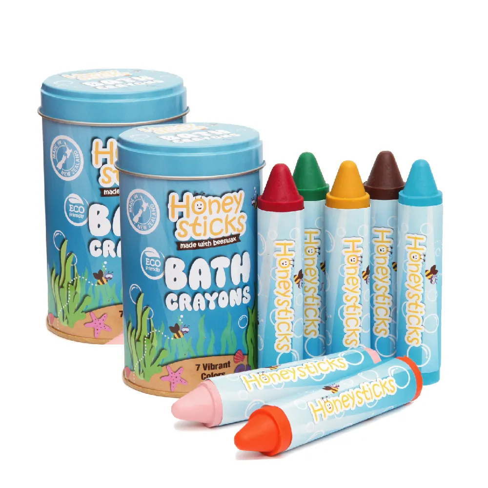 【HONEY STICKS】紐西蘭純天然蜂蠟無毒浴室可水洗蠟筆(7色x2組)