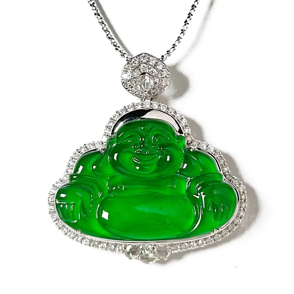 Fubibaoding jeweler 富璧寶鼎珠寶】老坑帝王綠玻璃種彌勒佛墜(天然A貨