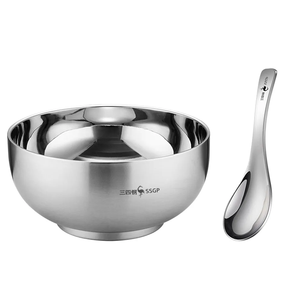 【PUSH!】餐具用品 316不銹鋼碗 雙層隔熱防燙飯碗兒童碗耐摔碗 湯碗食品級碗 附湯匙(碗 15CM E207-2)