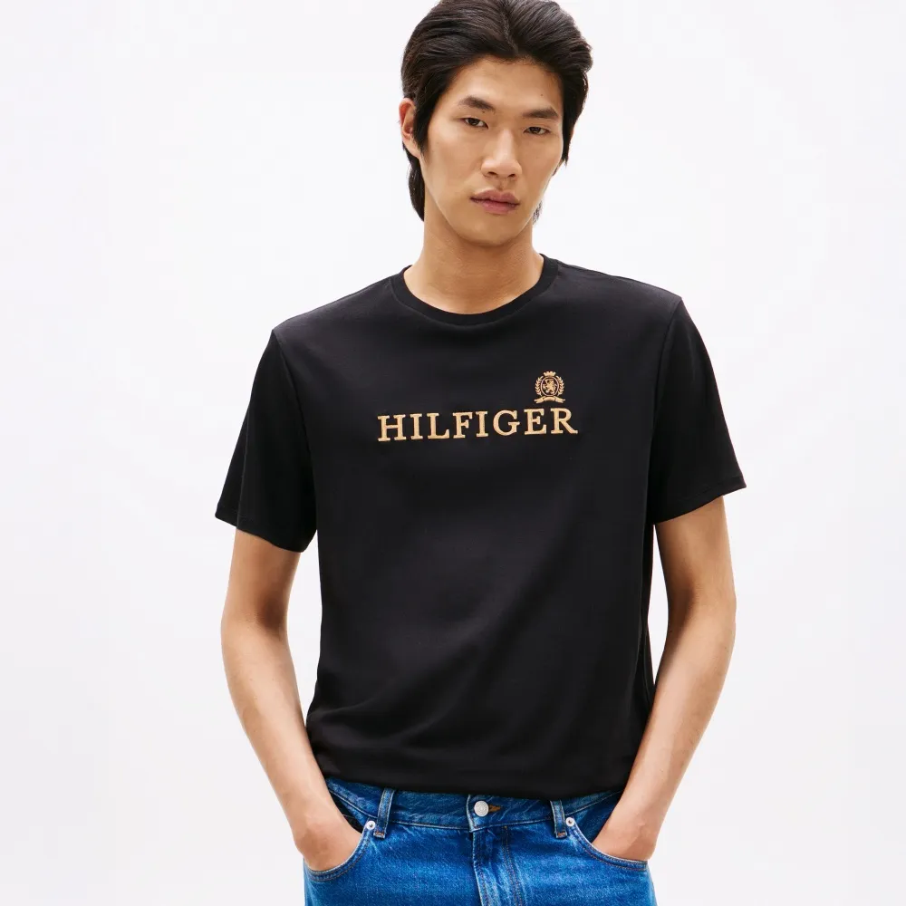 【TOMMY HILFIGER】官方旗艦館Hilfiger Crest 純棉圓領 T-Shirt_黑色