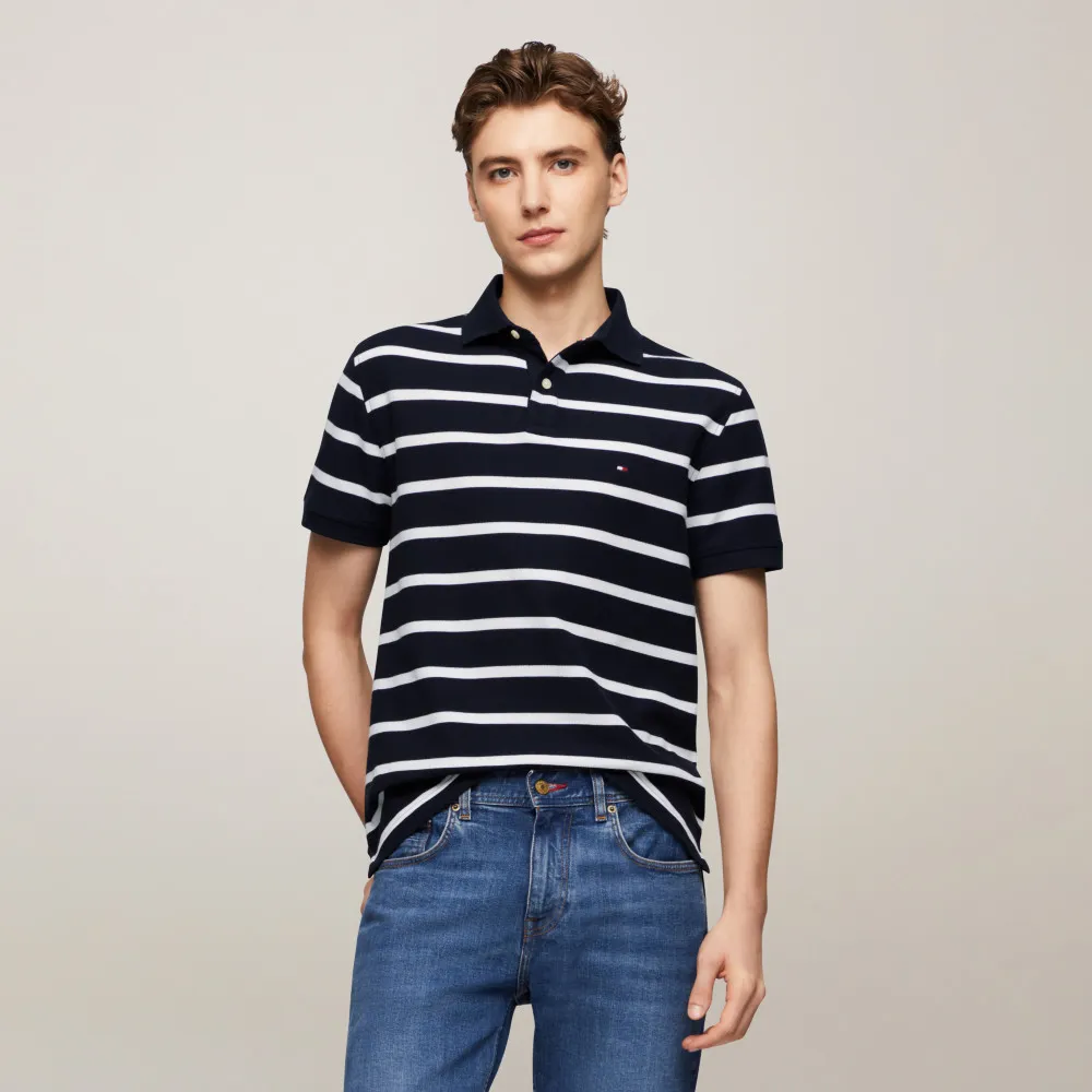 【TOMMY HILFIGER】官方旗艦館 精緻條紋彈性 Polo 衫_藍色