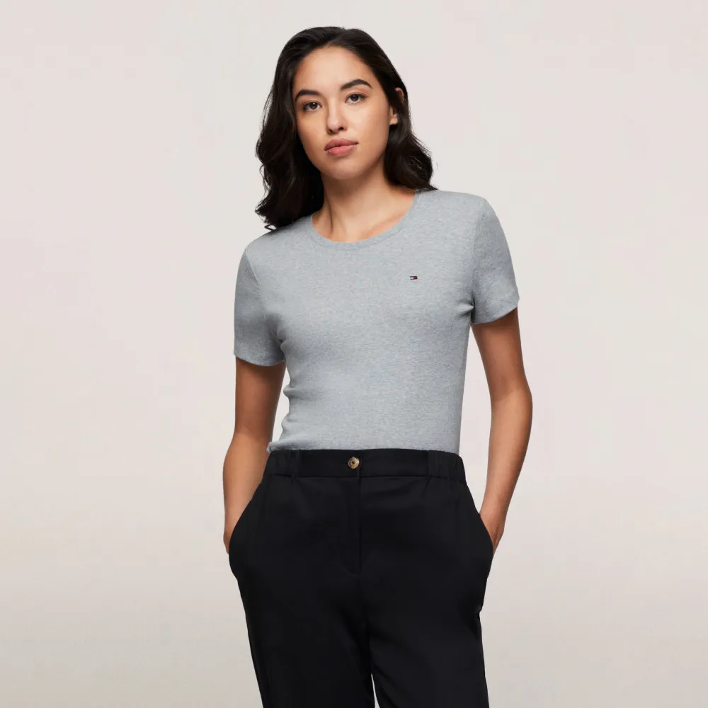 【TOMMY HILFIGER】官方旗艦館 旗幟刺繡圓領 T 恤_灰色