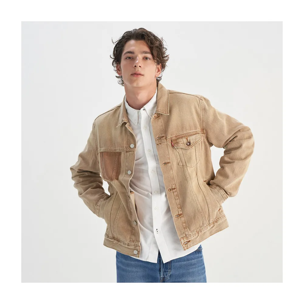 【LEVIS】男款 TYPE III 牛仔外套 單寧外套 復古寬鬆版型 沙漠卡其色 熱賣單品 0015E-0007