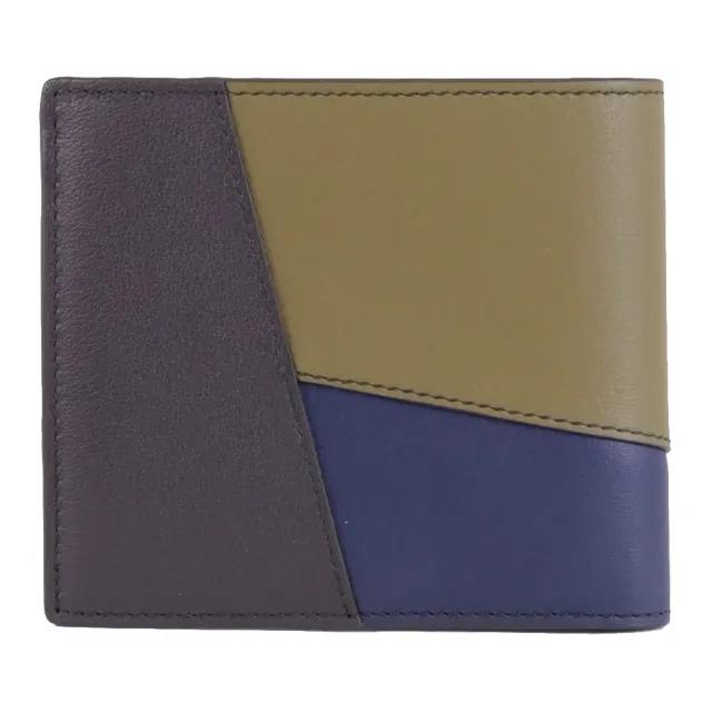 【LOEWE 羅威】PUZZLE 經典烙印LOGO撞色拼接4卡零錢短夾(綠藍)
