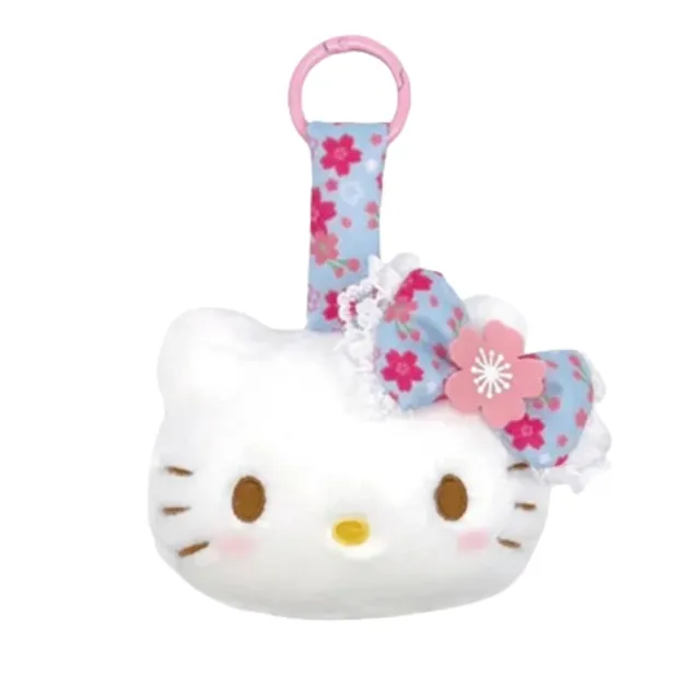 【HELLO KITTY】雙11 Hello Kitty 包包背包吊飾 | 和風粉紅櫻花絨毛大臉 日本境內