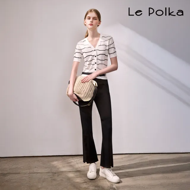 【Le Polka】開叉顯瘦喇叭牛仔長褲-女(丹寧)