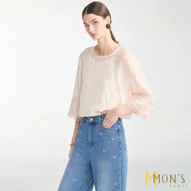 【MON’S】山茶花滿天星牛仔寬褲
