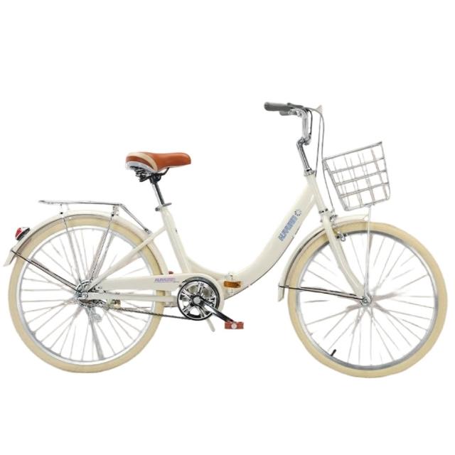 【匠俱】免安裝 日系復古英倫風可折疊淑女車(24吋單速腳踏車/充氣胎通勤單車/文青網美自行車/學生車)