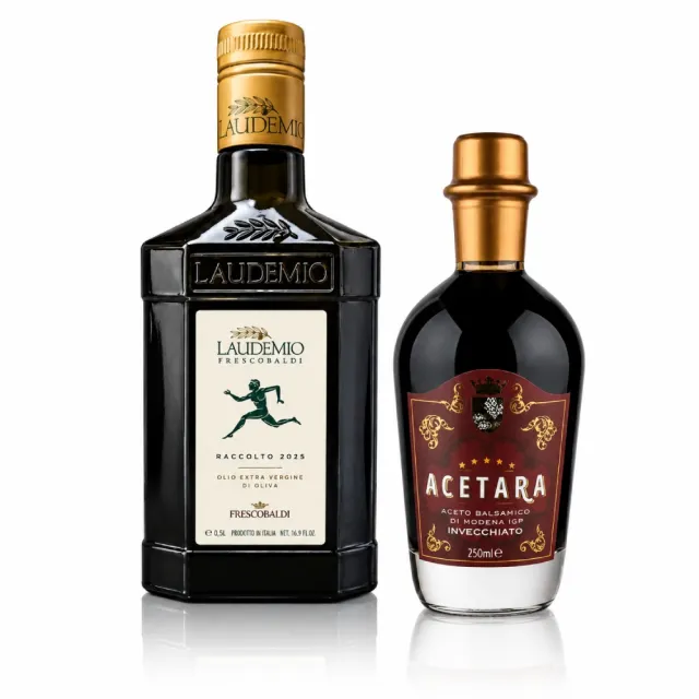【Laudemio Frescobaldi】特級冷壓初榨橄欖油250ml+Acetara巴薩米克醋五星紅標250ml 油醋組 經典義式調味組