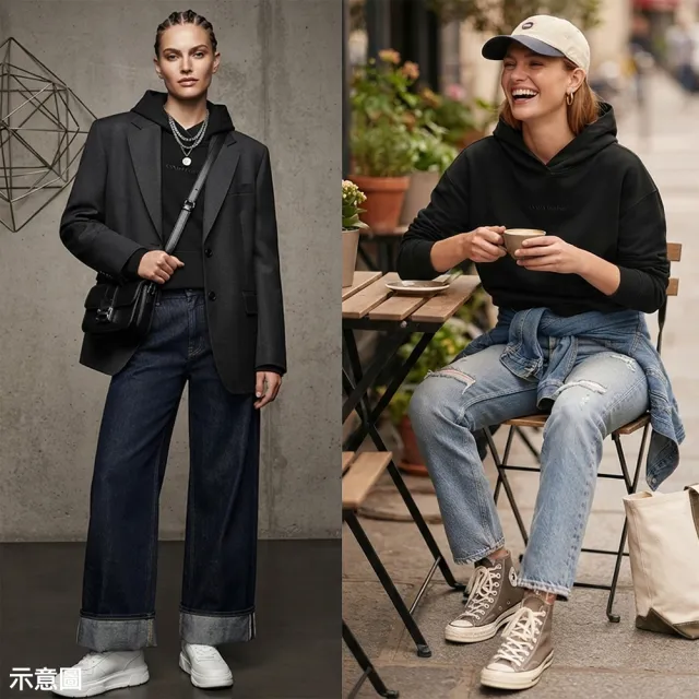 【CANADA GOOSE】CANADA GOOSE 純棉Muskoka系列落肩連帽長袖T恤(女款/黑)