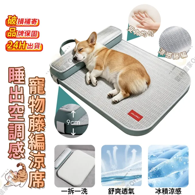 【paiyue 派躍運動】可拆洗藤編寵物睡墊 72*52cm 10公斤內適用 加厚3cm海綿（狗狗涼席 寵物冰墊 狗窩）