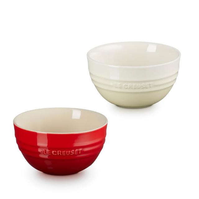 【Le Creuset】瓷器韓式飯碗350ml(沙丘白/櫻桃紅 2色選1)