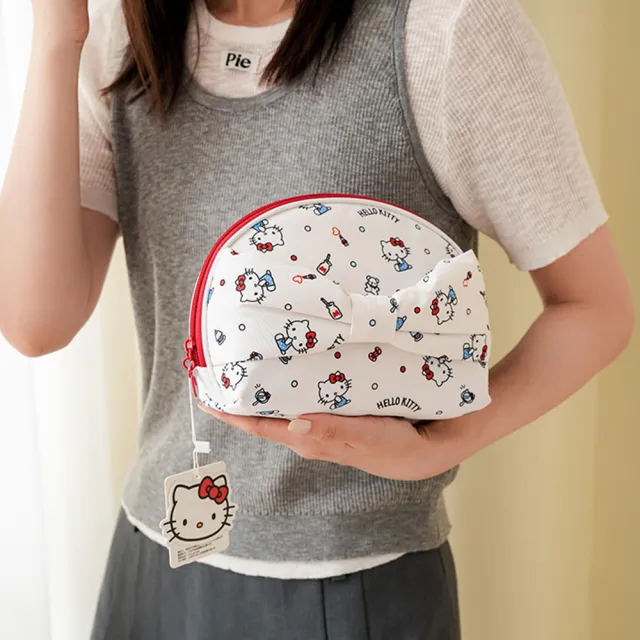【SANRIO 三麗鷗】雙11 凱蒂貓便攜手拿貝殼化妝包 (Hello Kitty)