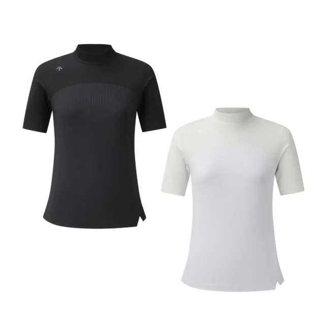 【DESCENTE】GOLF 迪桑特 MOCK-NECK RIBBED 女款 高爾夫高領短袖上衣 短袖T恤 運動上衣(兩色任選)