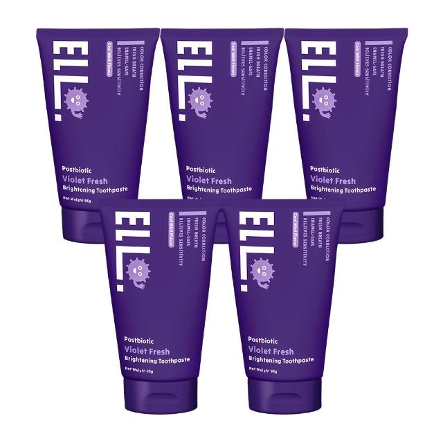 【ELLO】益生菌漾白淨透紫色牙膏 95g 5入組 (煥白牙齒 益生菌)