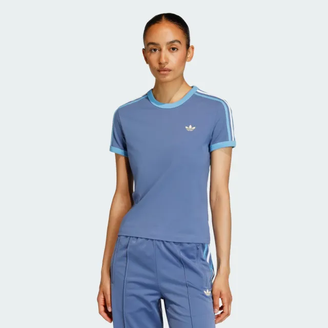 【adidas 愛迪達】短袖上衣 女 訓練 慢跑 三葉草 3S TEE SLIM 藍 KE9385
