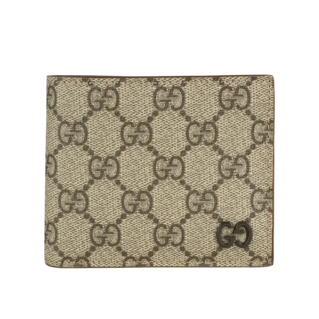 【GUCCI 古馳】棕色GG Logo 塗層帆布對開8卡短夾(米色/烏木色)