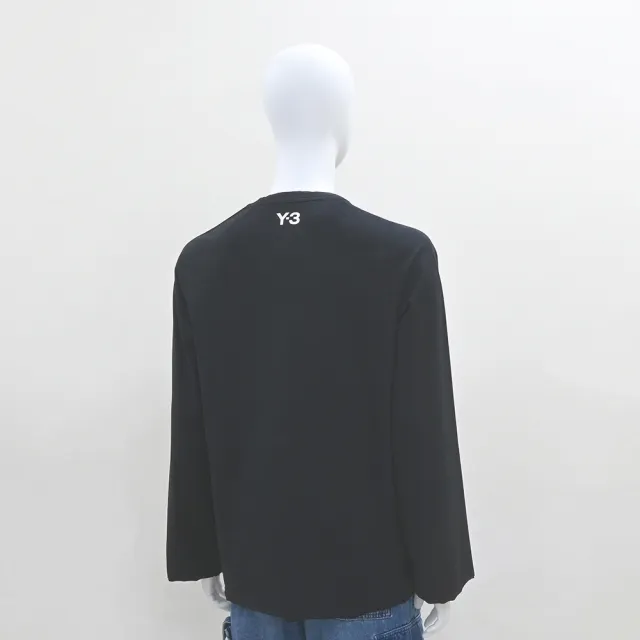【Y-3 山本耀司】Y-3背面白字LOGO純棉圓領三條紋設計長袖T恤(黑)