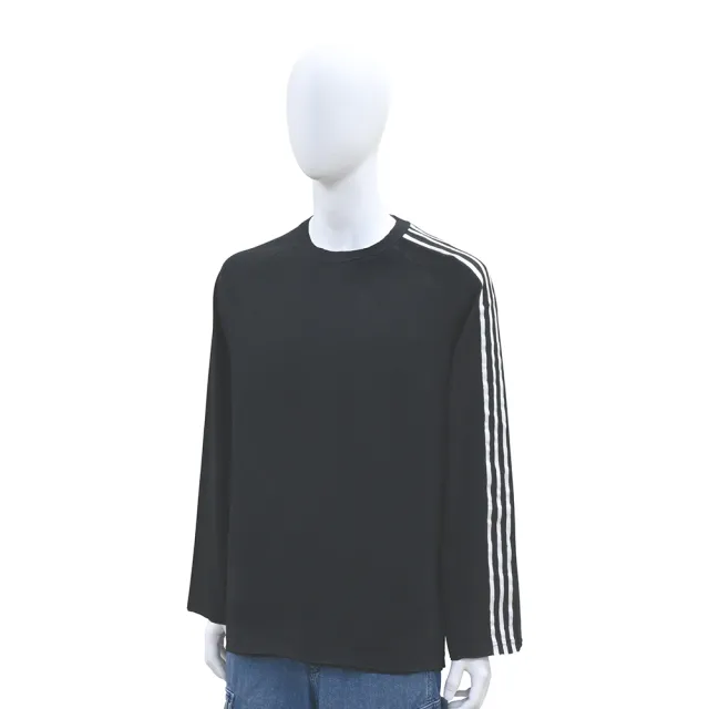【Y-3 山本耀司】Y-3背面白字LOGO純棉圓領三條紋設計長袖T恤(黑)