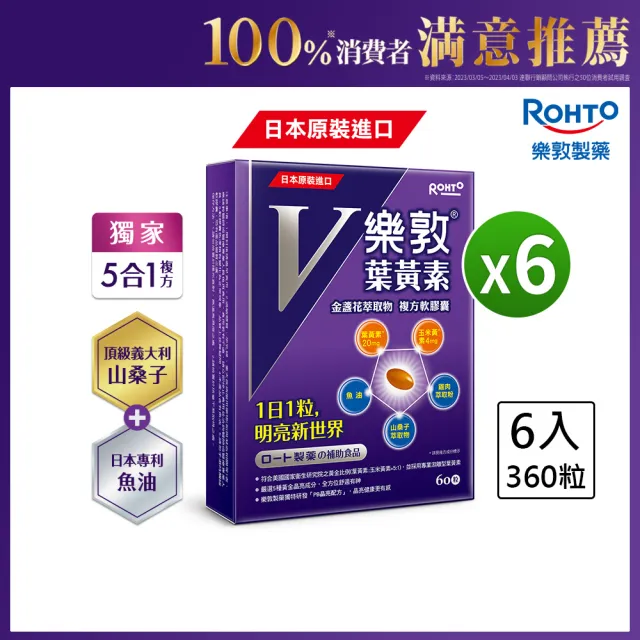 【樂敦】V游離型葉黃素複方軟膠囊 6入組(360粒 金盞花萃取物) (父親節88)