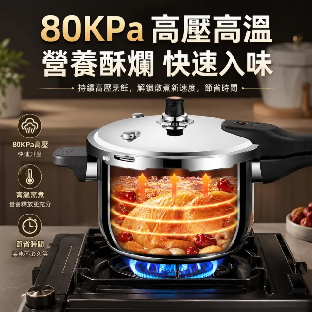 【Felsted 菲仕德】7L大容量高壓鍋 304不鏽鋼壓力鍋 家用加厚 安全防爆 80KPa高壓快煮 電磁爐瓦斯爐通用